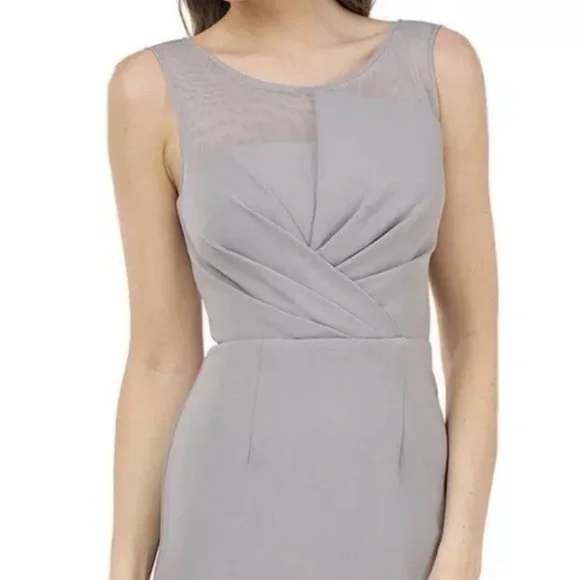 NEW JS Collections Grey Illusion Yoke‎ Pleat Cocktail Dress With Stretch Size 12